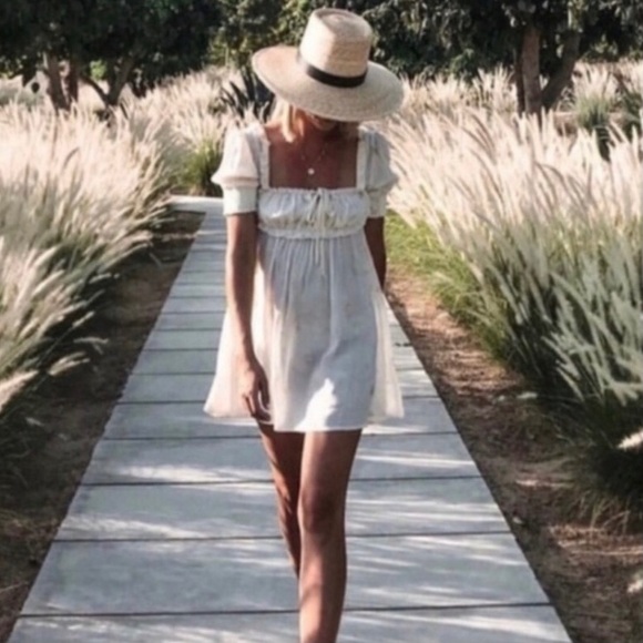 Beach Riot Virgo Celestial Puff Sleeve Baby Doll Dress Cream Gold - Picture 2 of 16